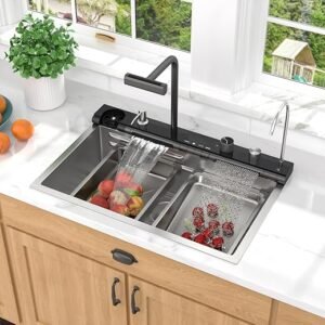 30 Inch Luxury Waterfall Kitchen Sink - Multifunctional Workstation Topmount Smart Kitchen Sink with Digital Display 16 Gauge Stainless Steel...