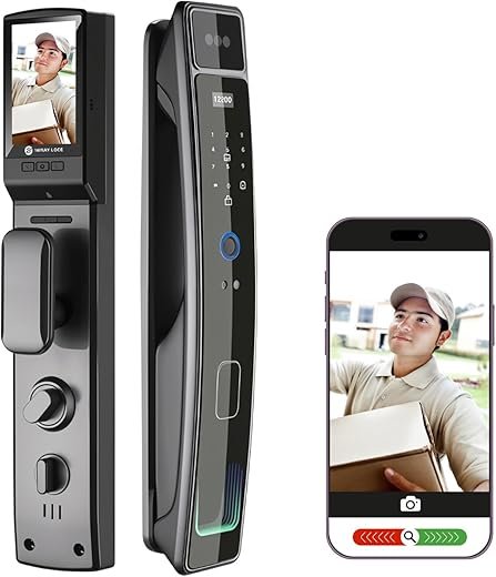 3D Face Recognition Smart Door Lock with HD Camera – Keyless Entry via Face ID, Fingerprint, Passcode, IC Card & Key | Video Doorbell | Usmart Go...