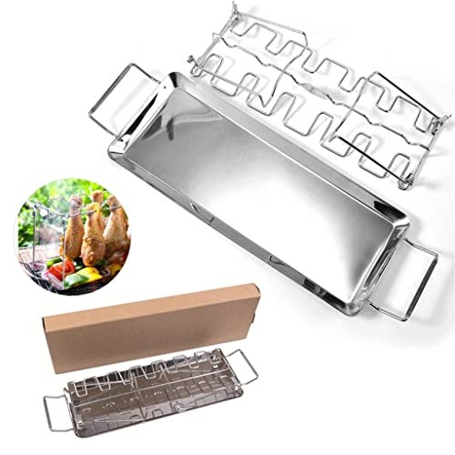 BBQ Grill Rack 14 Slots Stainless Steel Barbecue Drumsticks Holder Oven Roaster Stand with Drip Pan Tools(D) - Image 3