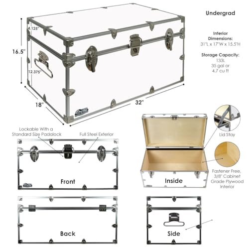 C&N Footlockers - Large Undergrad Storage Trunk w/Cable Lock - Made in the USA - Only STEEL Footlocker on Amazon - Durable Chest with Lid Stay - 32... - Image 2