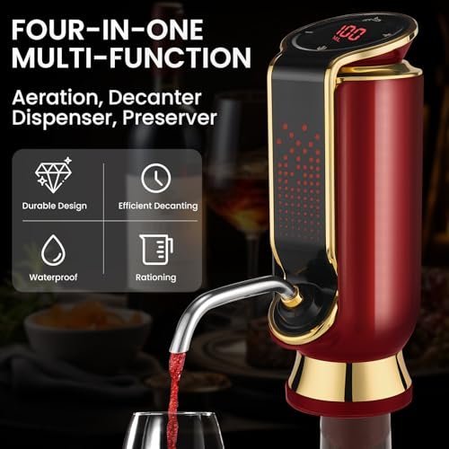 Luxurious 4-in-1 Electric Wine Aerator, Decanter, Dispenser & Vacuum Saver with LED Display - Wine Pourer Gift for Women and Wine Lovers - Image 3