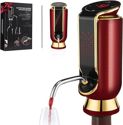 Luxurious 4-in-1 Electric Wine Aerator, Decanter, Dispenser & Vacuum Saver with LED Display - Wine Pourer Gift for Women and Wine Lovers