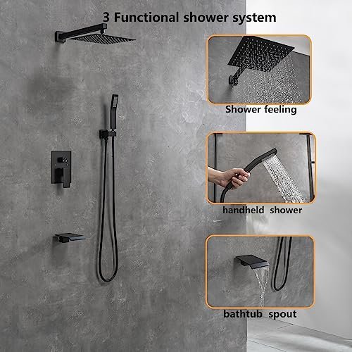 Rainfall Shower System with Tub Spout,Bathroom Rain Shower Head 10 Inch, Three-functions Shower Faucet Set Luxury Rain Shower Head Set,Shower... - Image 2