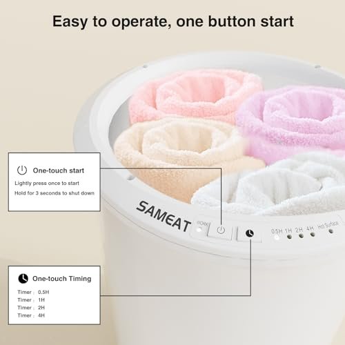 SAMEAT Heated Towel Warmers for Bathroom - Large Towel Warmer Bucket, Wood Handle, Auto Shut Off, Fits Up to Two 40"X70" Oversized Towels, White - Image 4
