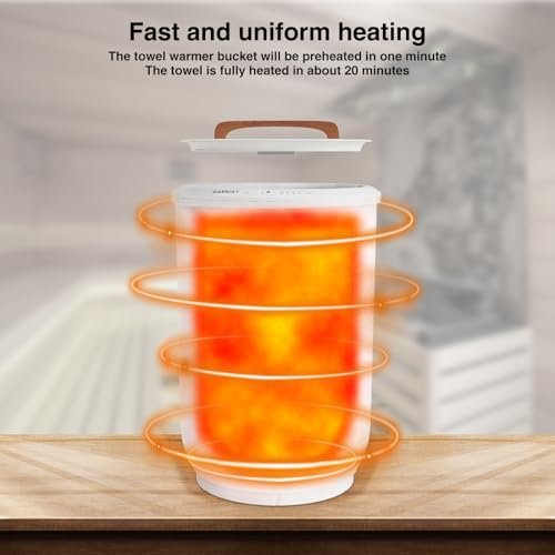 SAMEAT Heated Towel Warmers for Bathroom - Large Towel Warmer Bucket, Wood Handle, Auto Shut Off, Fits Up to Two 40"X70" Oversized Towels, White - Image 6
